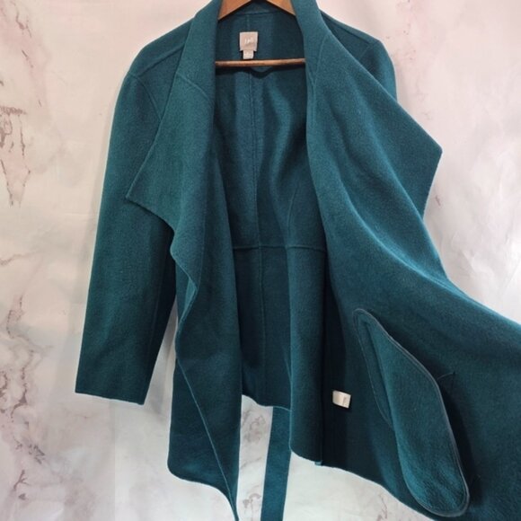 J Jill Jacket Womens 1X Dark Forest Green Open Front Wool Angora Waterfall Tie - Picture 8 of 12
